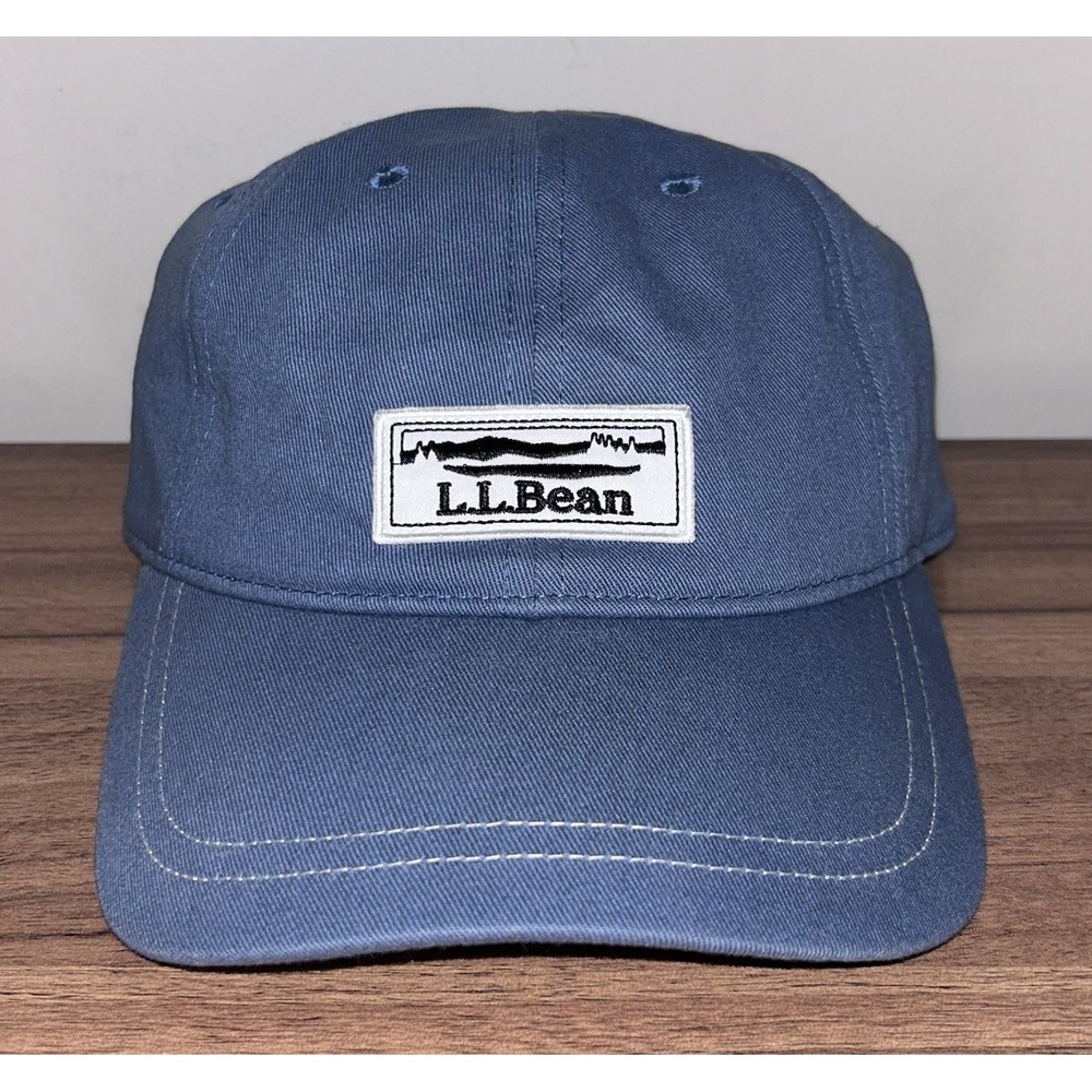 LL Bean Blue Cotton Baseball Cap Mountain Logo Hat Adjustable Strap 516243 OSFA